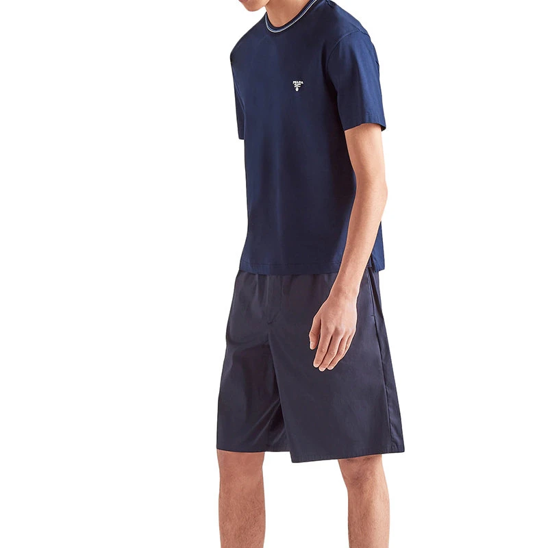 商品Prada|【预售3-7天】PRADA/普拉达 22年秋冬新款 男士蓝色纯棉短袖T恤UJN797_710_F0008_S_221,价格¥3910,第4张图片详细描述