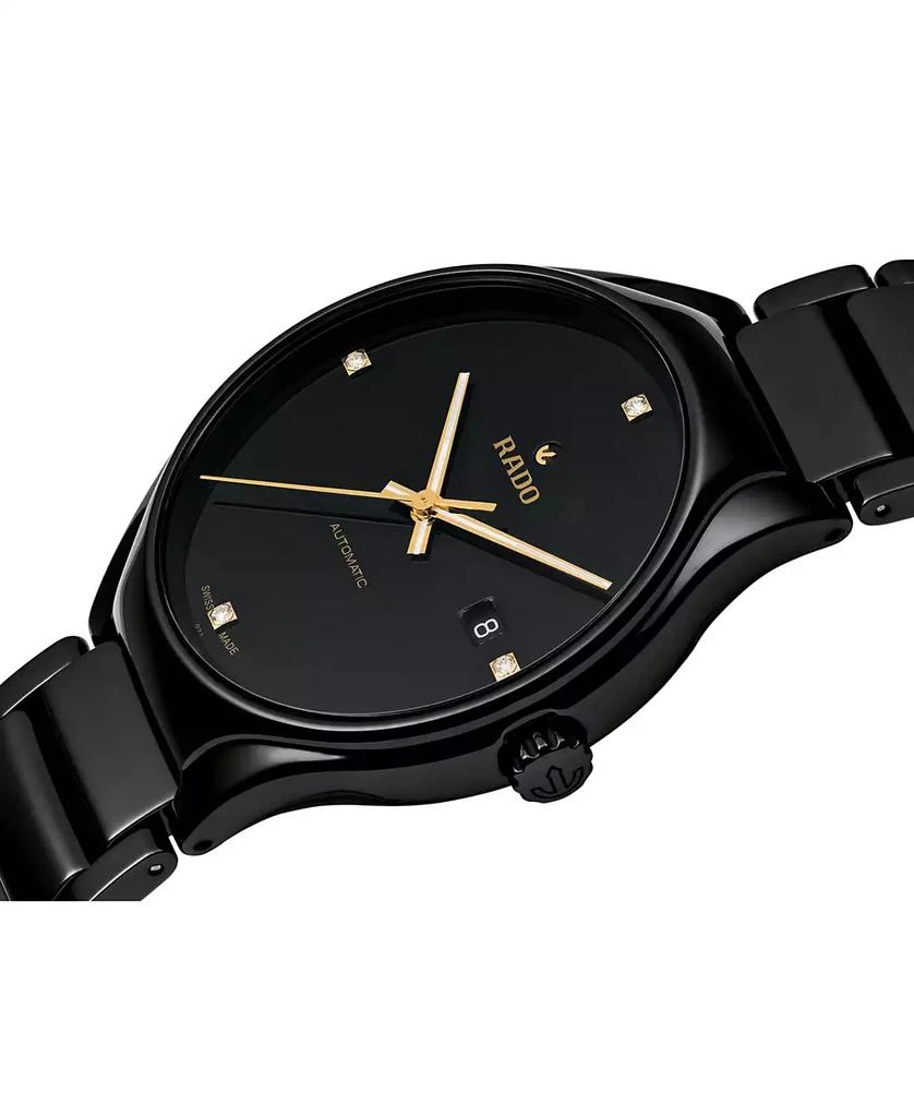 商品Rado|Unisex Swiss Automatic True Black Diamond Accent Ceramic Bracelet Watch 40mm R27056712,价格¥15722,第2张图片详细描述