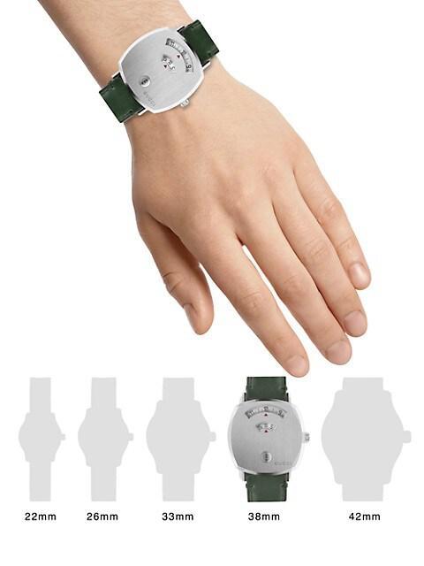 商品Gucci|Grip Stainless Steel & Green Leather Strap Watch,价格¥11913,第4张图片详细描述