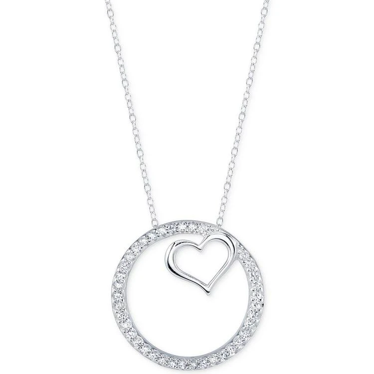 商品Unwritten|Cubic Zirconia Circle with Heart Pendant Necklace in Sterling Silver,价格¥375,第2张图片详细描述