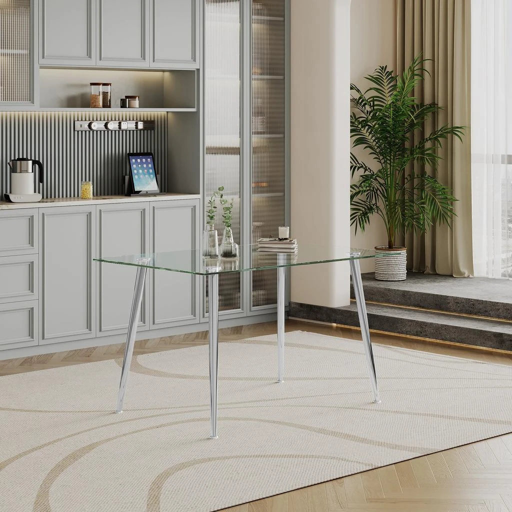 商品Streamdale Furniture|Streamdale 0.32" Thick Tempered Glass Top Dining Table With Silver Stainless,价格¥2181,第2张图片详细描述