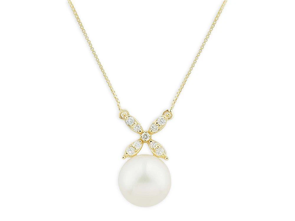 商品Bloomingdale's|Cultured Freshwater Pearl & Diamond Pendant Necklace in 14K Yellow Gold, 20" - Exclusive,价格¥2802,第1张图片详细描述