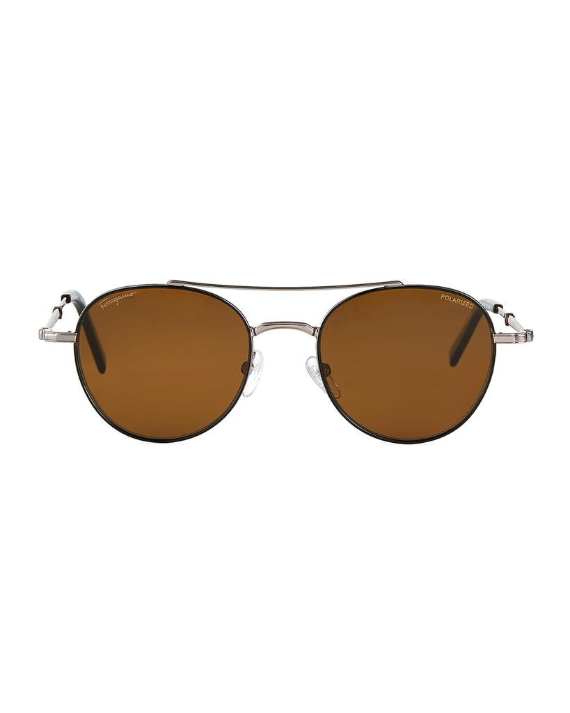 Men's Polarized Round Metal Double-Bridge Sunglasses商品第2张图片规格展示