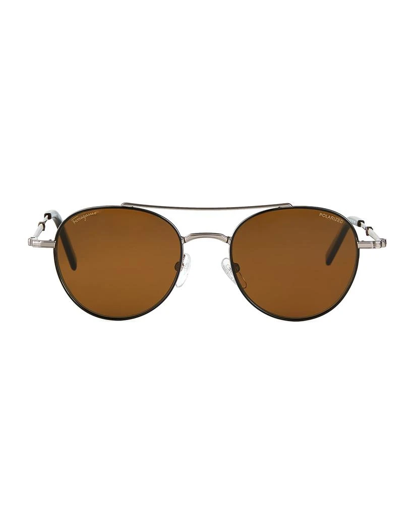 商品Salvatore Ferragamo|Men's Polarized Round Metal Double-Bridge Sunglasses,价格¥2991,第2张图片详细描述