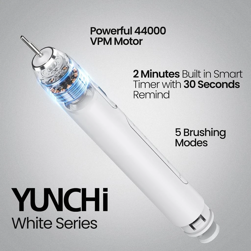 商品YUNCHI|YUNCHI Sonic Electric Toothbrush for Adults, Christmas Gifts for Men with 8 Brush Heads, Sonicare Toothbrush for 55 Days, 5 Models & 2 Minutes Smart Timer, Travel Case, 44000 VPM Motor, Black,价格¥252,第2张图片详细描述