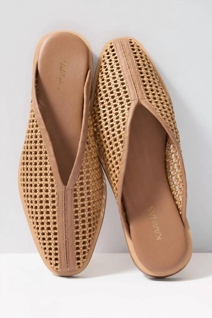 商品Kaanas|Lagash V-Cut Basketweave Mule Flats In Honey,价格¥931,第1张图片