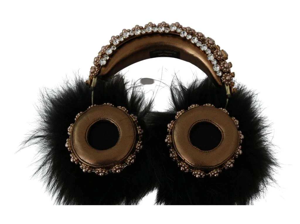 商品Dolce & Gabbana|Dolce & Gabbana Gold Black Crystal Fur Headset Audio Headphones,价格¥11112,第5张图片详细描述