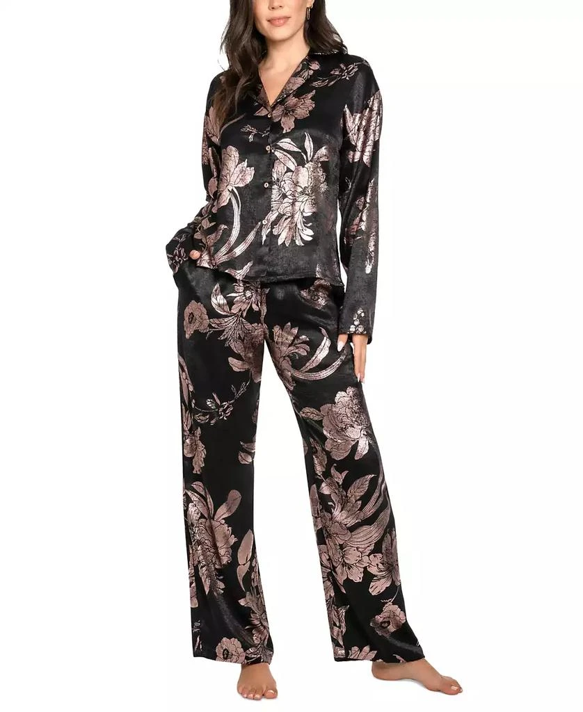 商品Midnight Bakery|Women's 2-Pc. Floral Hammered Satin Pajamas Set,价格¥633,第1张图片