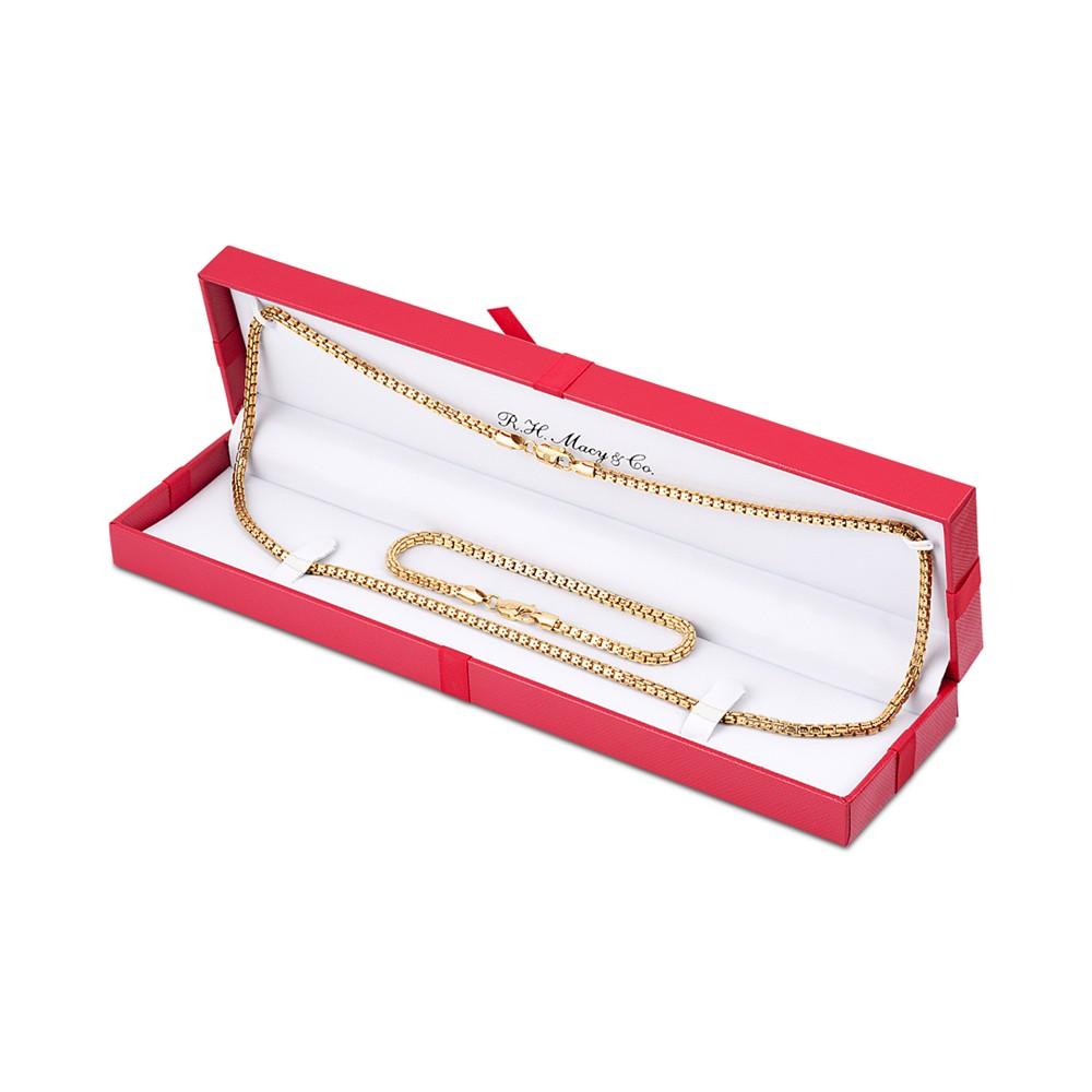 2-Pc. Set Box Link 22" Chain Necklace and Bracelet in 14k Gold-Plated Sterling Silver, Created for Macy's (Also available in Sterling Silver)商品第2张图片规格展示