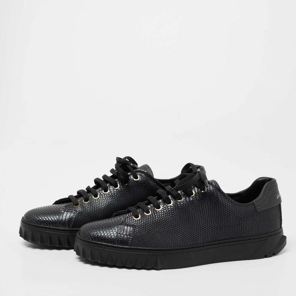 商品[二手商品] Salvatore Ferragamo|Salvatore Ferragamo Black Lizard Embossed Leather Cube Low Top Sneakers Size 40,价格¥1535,第2张图片详细描述