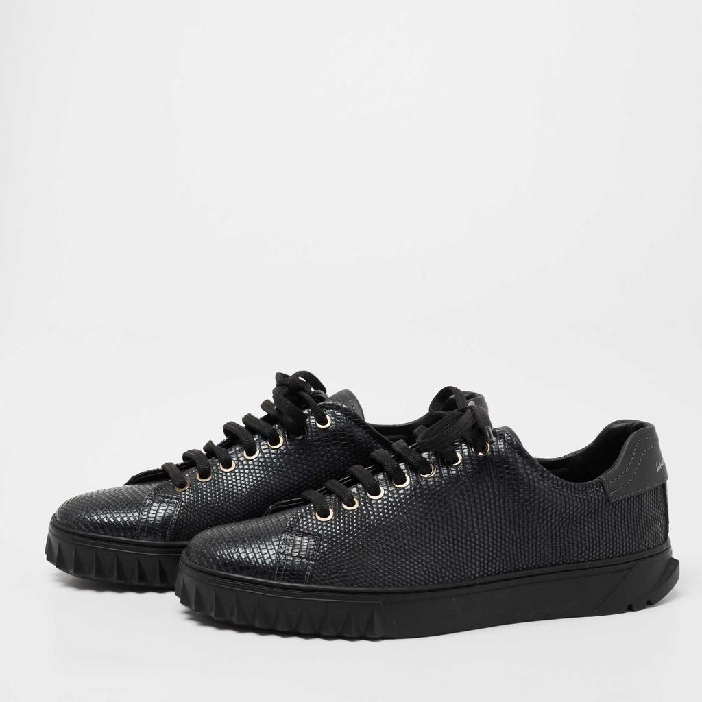 商品[二手商品] Salvatore Ferragamo|Salvatore Ferragamo Black Lizard Embossed Leather Cube Low Top Sneakers Size 40,价格¥3754,第4张图片详细描述