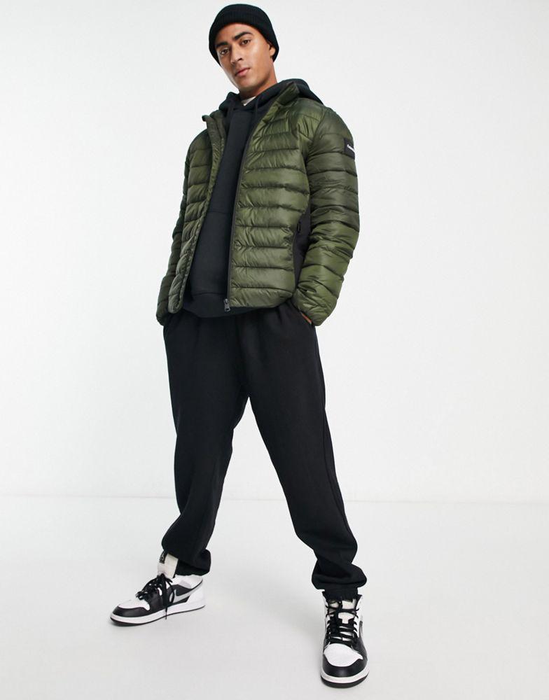 Calvin Klein polyester lightweight hooded puffer jacket in dark green商品第4张图片规格展示