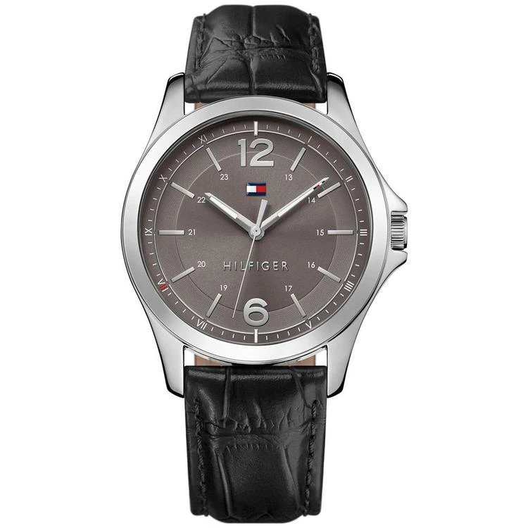 商品Tommy Hilfiger|Men's Essential Black Leather Strap Watch 42mm 1791376, Created for Macy's,价格¥361,第1张图片