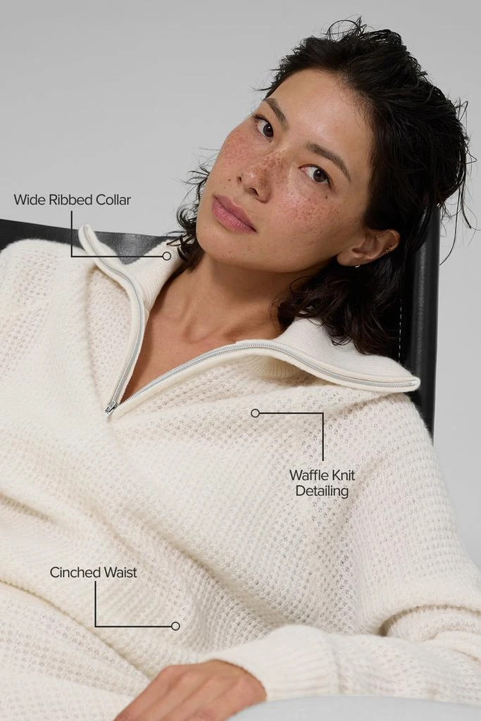 商品Alo|Cashmere Plush Waffle 1/4 Zip Pullover - Celestial Blue Heather,价格¥2576,第2张图片详细描述