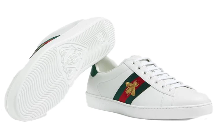 商品[国内直发] Gucci|古驰 ACE 牛皮 时尚板鞋 男款 白绿,价格¥4938,第6张图片详细描述