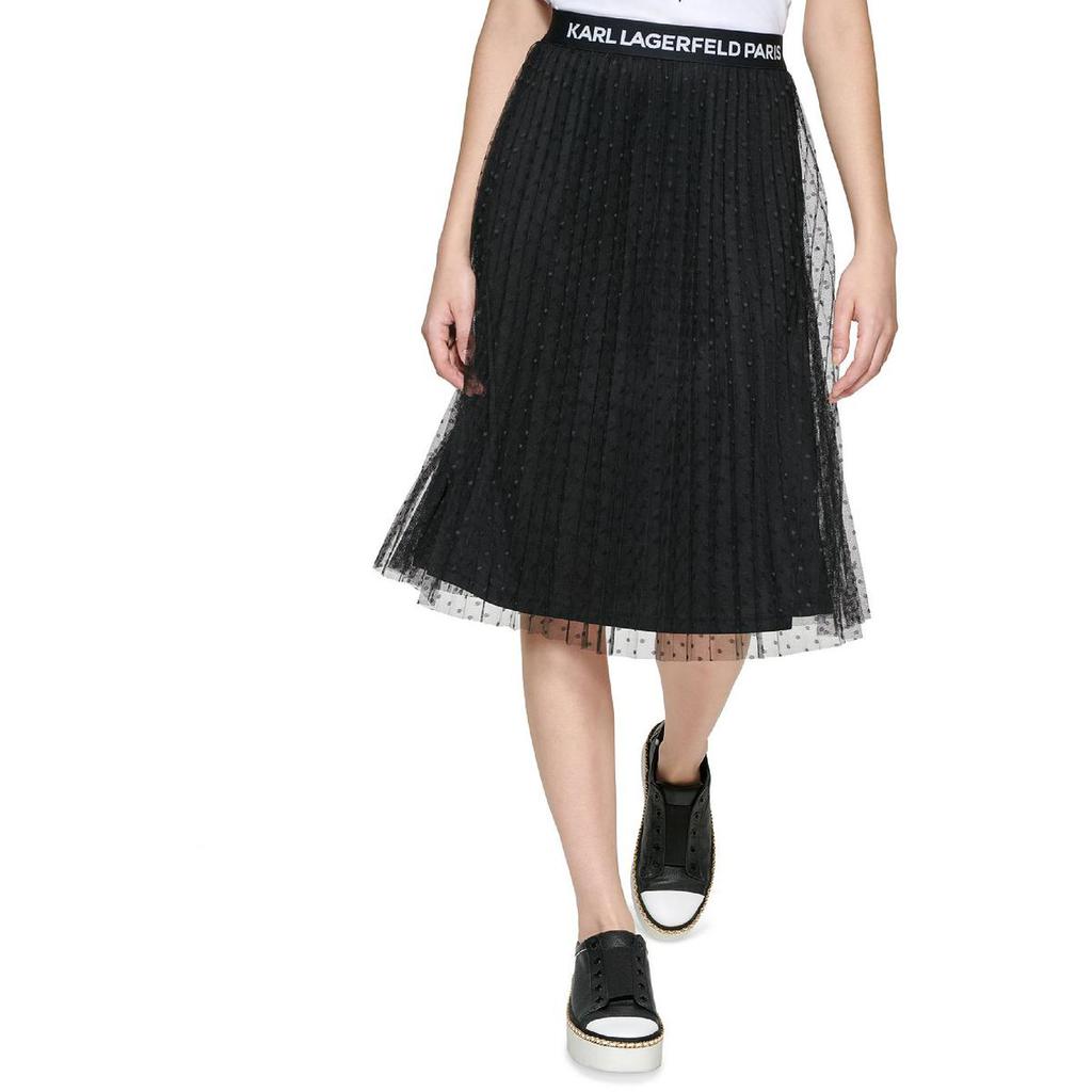 Karl Lagerfeld Paris Womens Mesh Polka Dot Pleated Skirt商品第1张图片规格展示