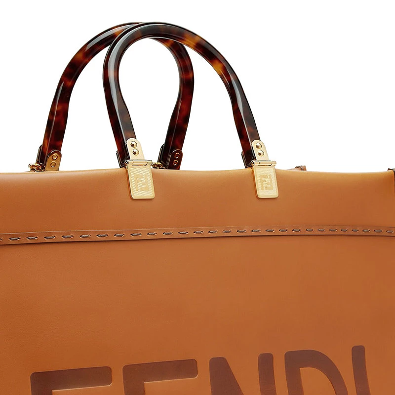 【预售3-7天】FENDI/芬迪 20 树脂玳瑁纹手柄棕色皮革手提托特包购物包 8BH372ABVLF0PWZ 商品