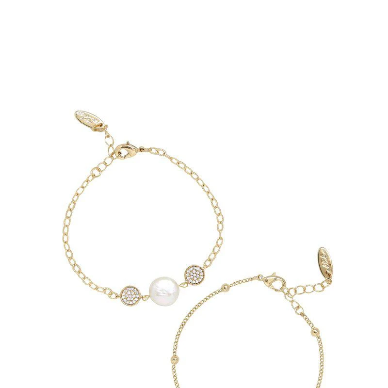 商品Ettika Jewelry|Duchess Pearl 18k Gold Plated Bracelet Set ONE SIZE ONLY,价格¥302,第1张图片