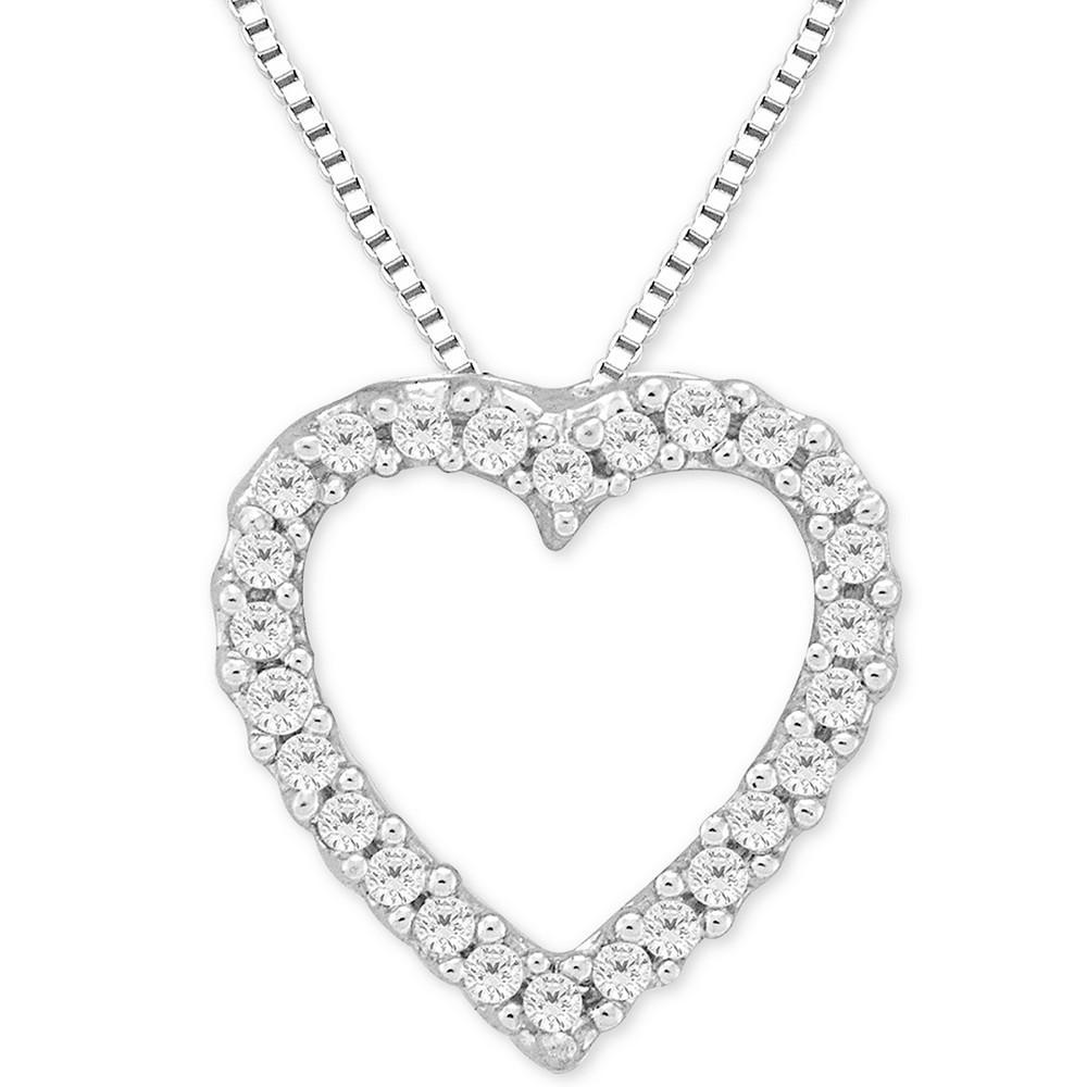 商品Macy's|Diamond Heart Pendant Necklace in 14k White Gold (1/10 ct. t.w.),价格¥2149,第1张图片