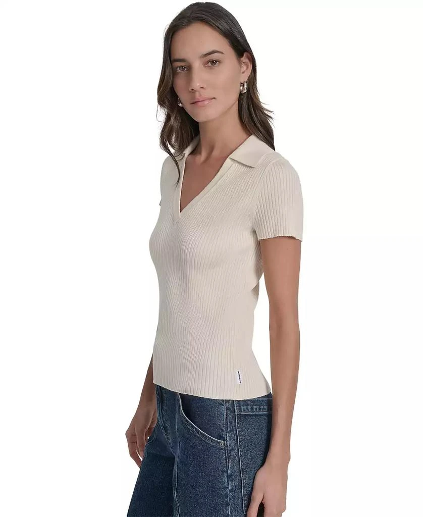商品DKNY|Womens Ribbed V-Neck Polo Sweater,价格¥219,第4张图片详细描述