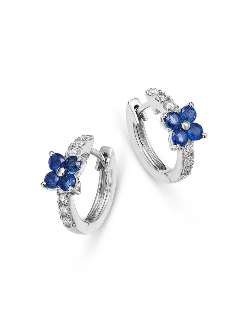 商品Bloomingdale's|Blue Sapphire & Diamond Flower Huggie Hoop Earrings in 14K White Gold,价格¥7185,第1张图片