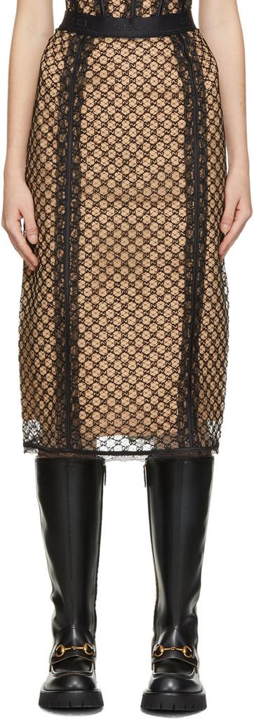 Black & Beige GG Net Mid-Length Skirt商品第1张图片规格展示