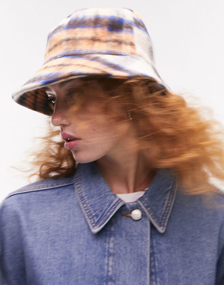 Topshop check bucket hat in cream商品第4张图片规格展示