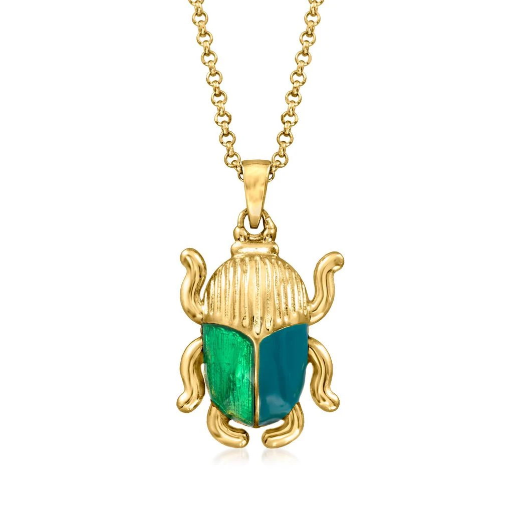 商品Ross-Simons|Ross-Simons Italian Green Enamel Scarab Pendant Necklace in 18kt Gold Over Sterling,价格¥787,第1张图片