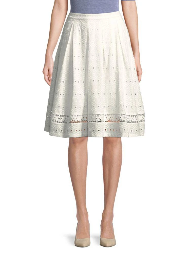 商品Karl Lagerfeld Paris|Eyelet Cotton Knee-Length Skirt,价格¥450,第1张图片