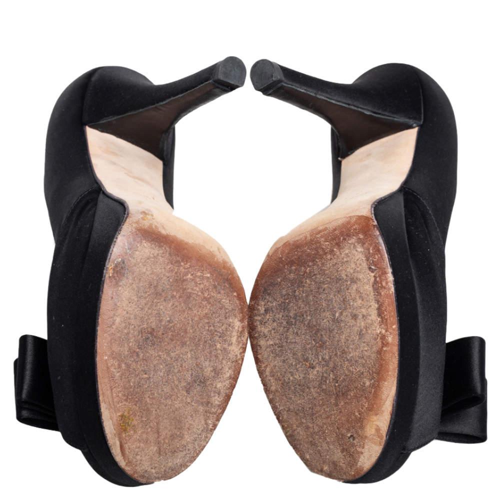 Fendi Black Satin Bow Open Toe Platform Pumps Size 37.5商品第6张图片规格展示
