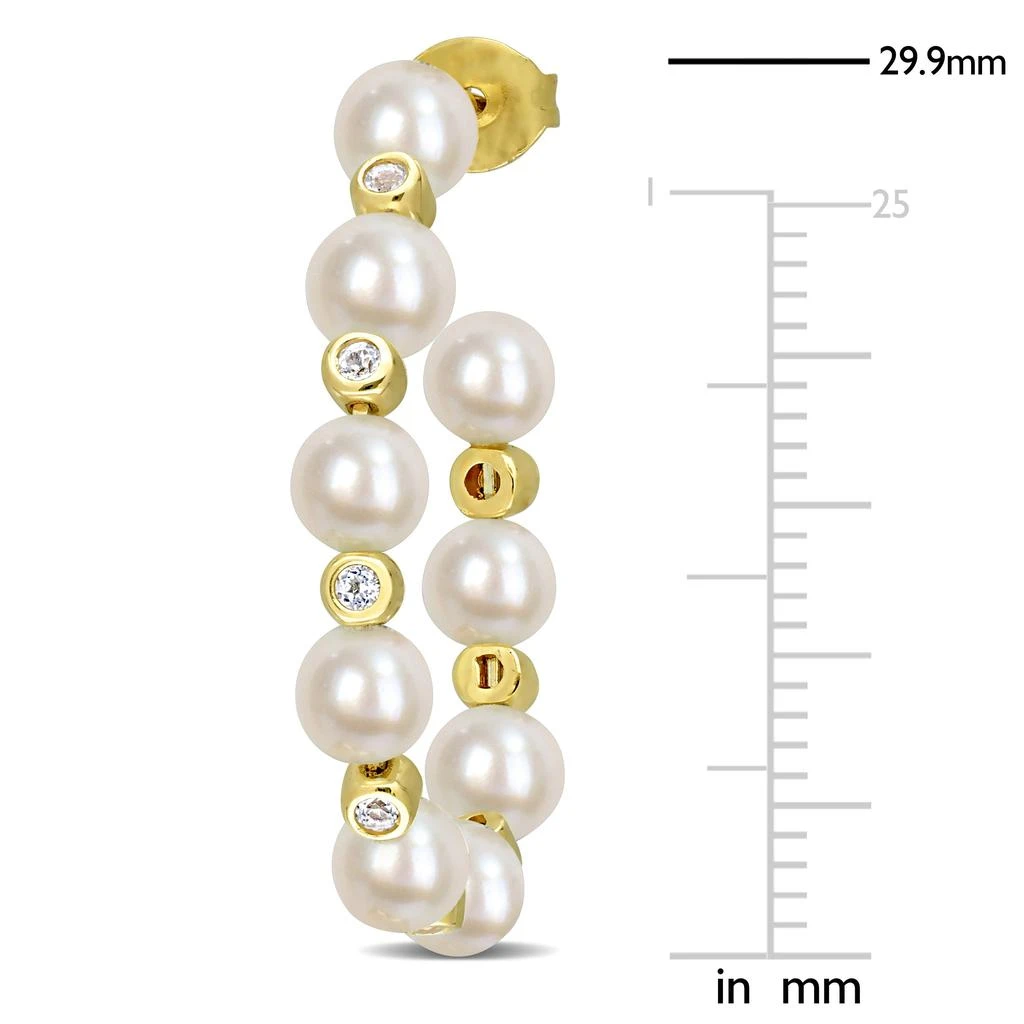 商品Mimi & Max|4.5-5 MM Freshwater Cultured Pearl and 1/2 CT TGW White Topaz Beaded Hoop Earrings in Yellow Plated Sterling Silver,价格¥867,第2张图片详细描述