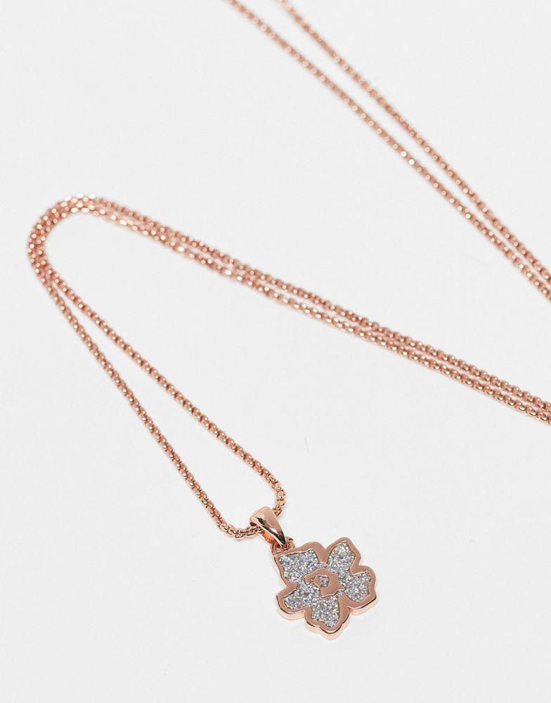 商品Ted Baker London|Ted Baker Magnolia necklace with floral pendant in rose gold with silver glitter,价格¥313,第4张图片详细描述