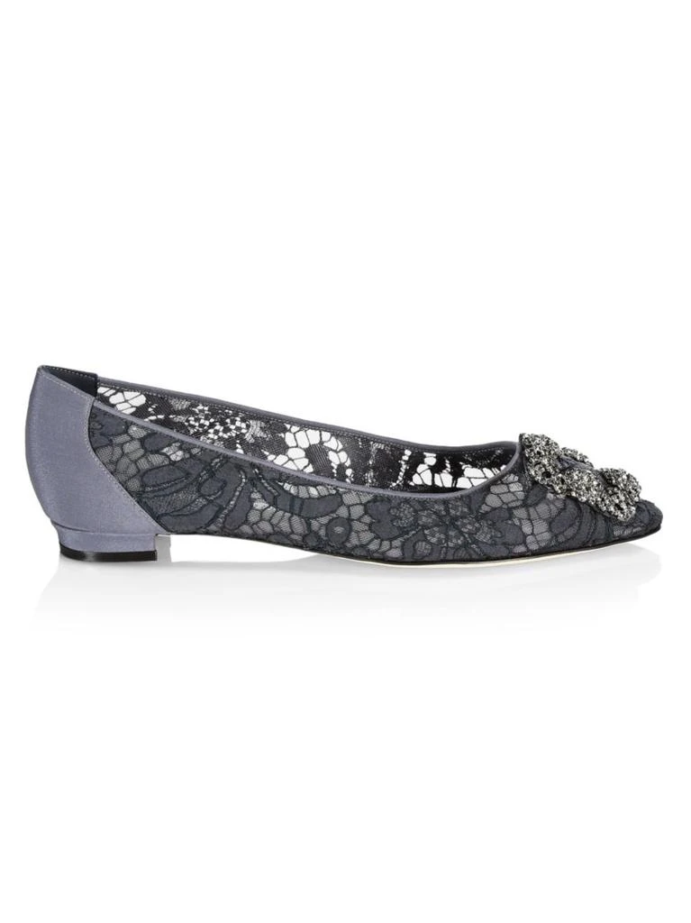 商品Manolo Blahnik|Manolo Blahnik - Hangisiflala Embellished Lace Flats,价格¥5368,第1张图片