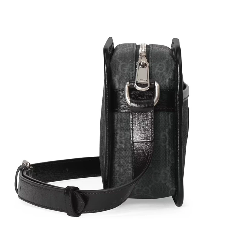 商品Gucci|【预售3-7天】GUCCI/古驰 22春夏新款 男士迷你黑色老花帆布同色系皮革滚边皮质黑色徽标银扣拉链开合斜跨单肩包‎65857292TCN1000,价格¥7958,第6张图片详细描述