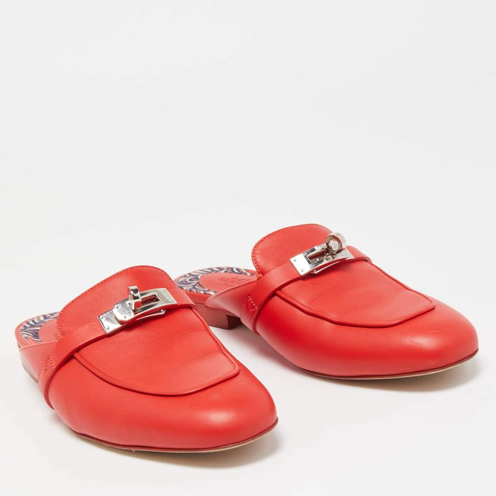 商品[二手商品] Hermes|Hermes Red Leather Oz Flat Mules Size 37,价格¥6026,第4张图片详细描述