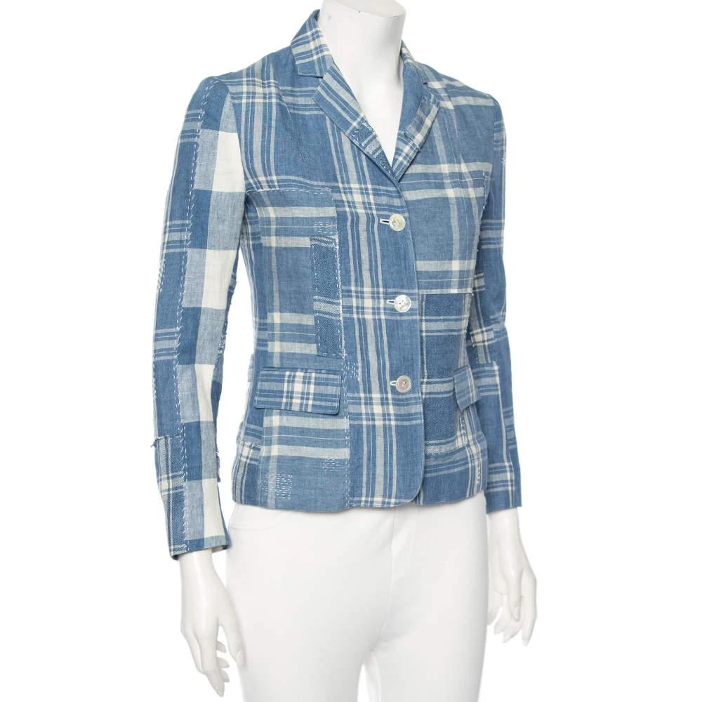 商品[二手商品] Ralph Lauren|Ralph Lauren Blue Checkered Line Patchwork Detail Blazer S,价格¥4152,第2张图片详细描述