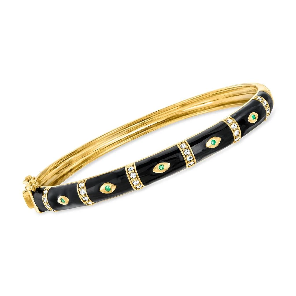 商品Ross-Simons|White Topaz Evil Eye Bangle Bracelet With Emerald Accents and Black Enamel in 18kt Gold Over Sterling,价格¥1216,第1张图片