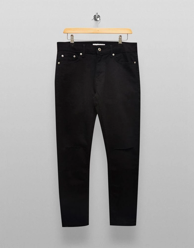 商品Topman|Topman stretch skinny double knee rip jeans in black,价格¥109,第1张图片