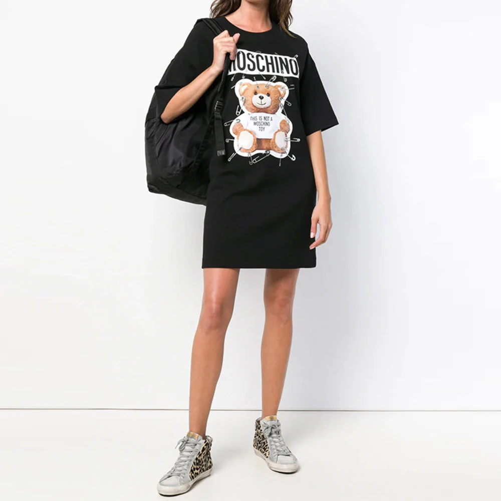 Moschino 莫斯奇诺 女士黑色棉质T恤式连衣裙 EV0444-5526-1555 商品