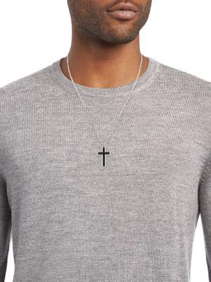 商品Effy|​Sterling Silver & Stud Onyx Cross Pendant Necklace,价格¥3653,第2张图片详细描述