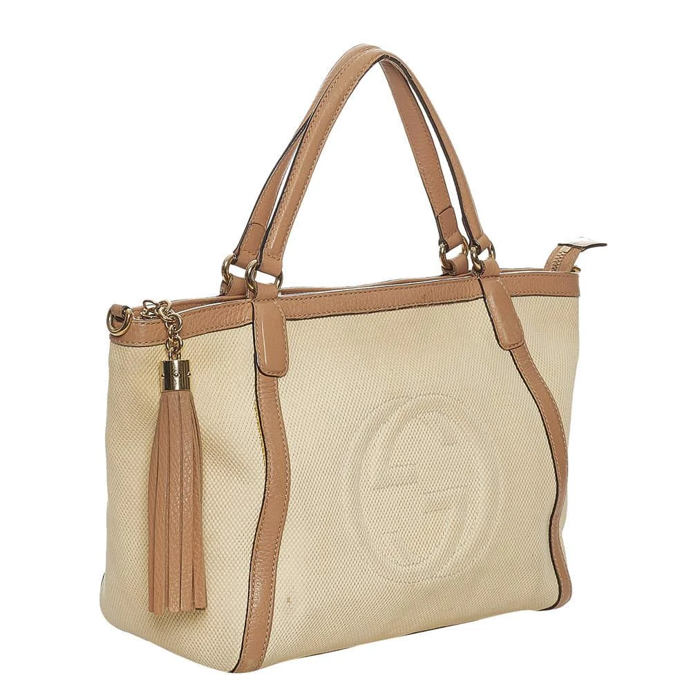商品[二手商品] Gucci|Gucci Beige/Brown Canvas and Leather Soho Cellarius Tote Bag,价格¥6775,第2张图片详细描述