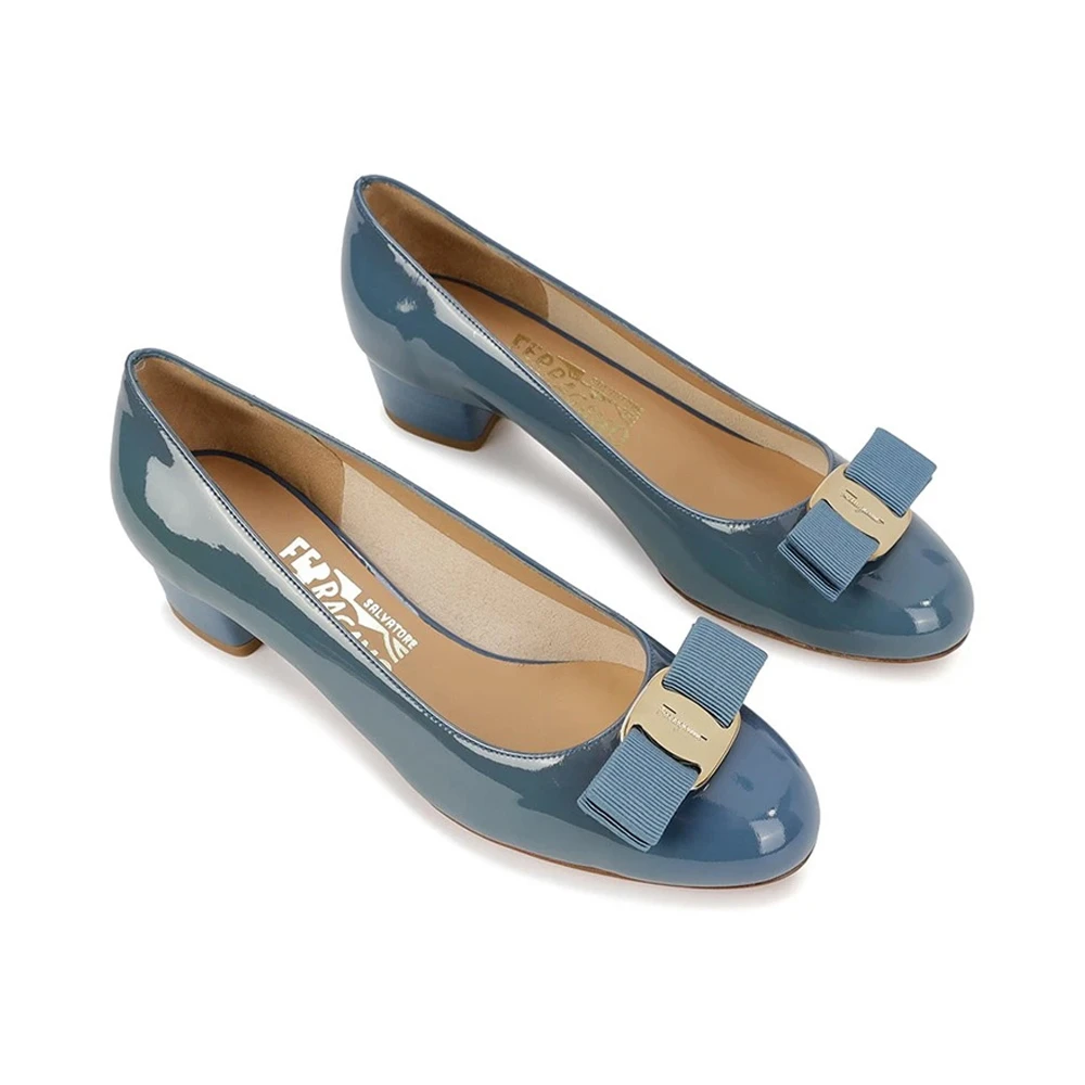 SALVATORE FERRAGAMO 女士蓝色蝴蝶结漆皮高跟鞋 0584097 商品