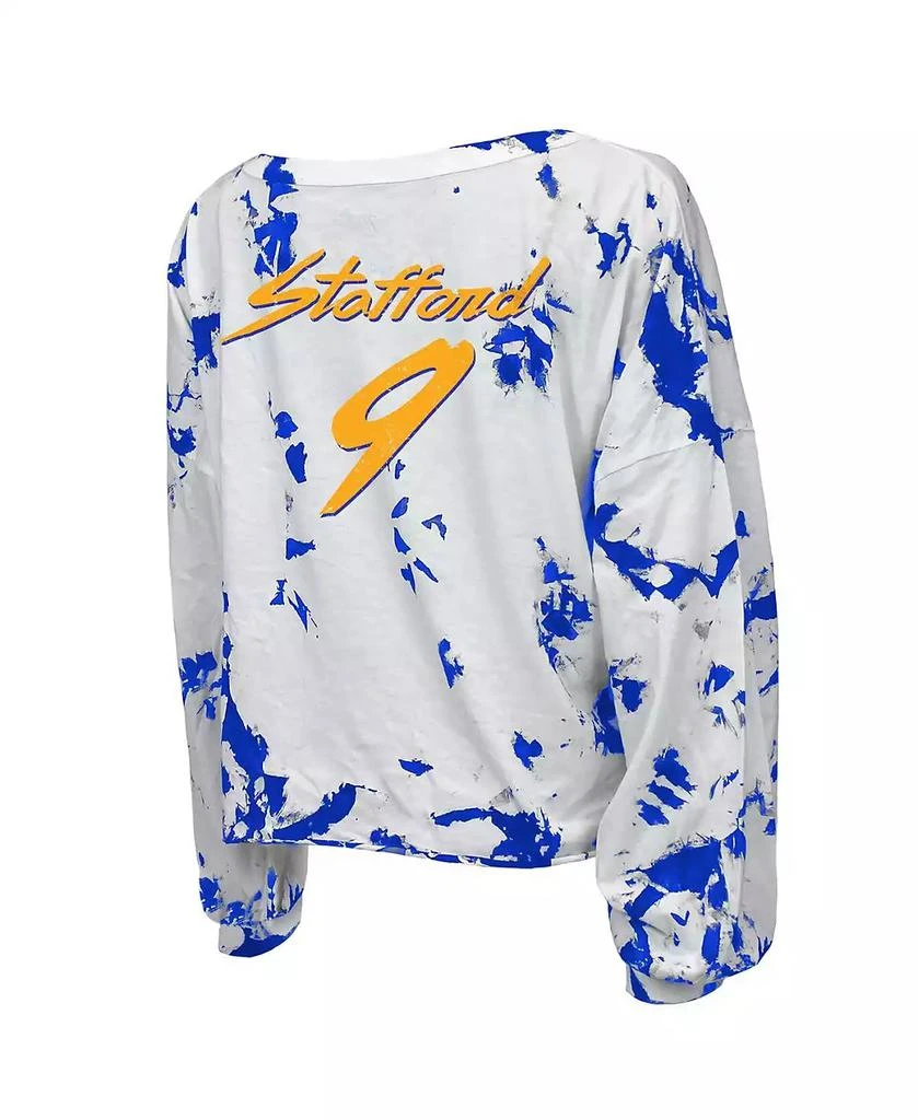 商品Majestic|Women's Threads Matthew Stafford Royal, White Los Angeles Rams Super Bowl LVI Champions Off-Shoulder Tie-Dye Name Number Long Sleeve V-Neck T-shirt,价格¥358,第3张图片详细描述