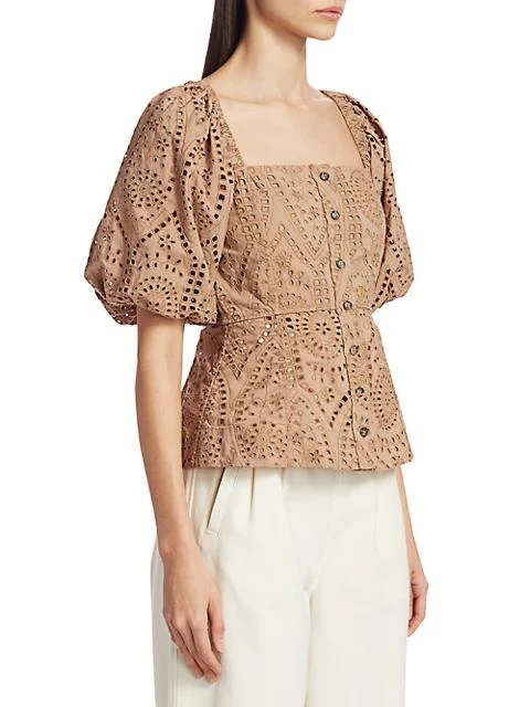 商品Ganni|Broderie Anglaise Puff-Sleeve Top,价格¥596,第4张图片详细描述