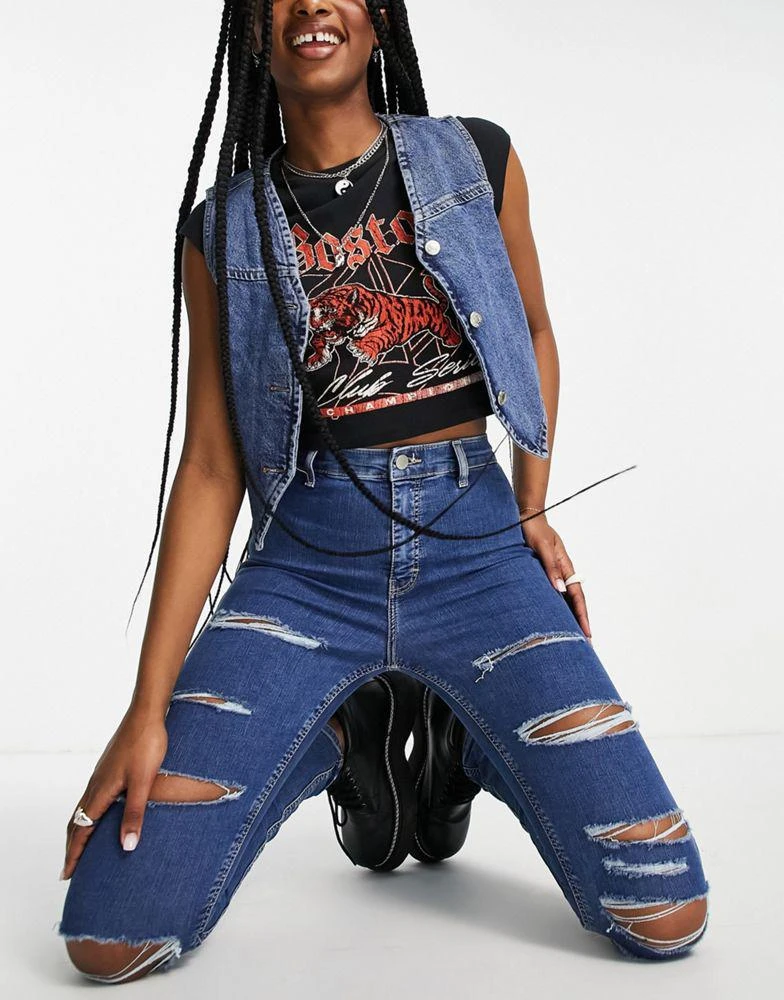 商品Topshop|Topshop Joni jean with super rip in mid blue,价格¥152,第1张图片