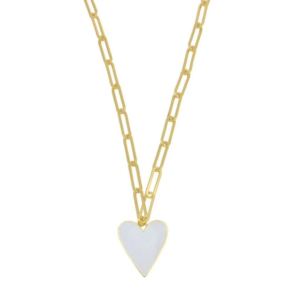 商品ADORNIA|20-22" Adjustable 14K Gold Plated White Enamel Heart Paper Clip Chain Necklace,价格¥239,第1张图片