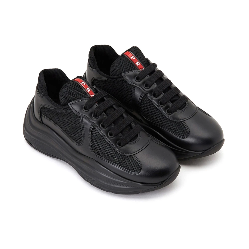 PRADA 女士黑色皮革织物拼接休闲运动鞋 3E6420-6GW-F0002 商品