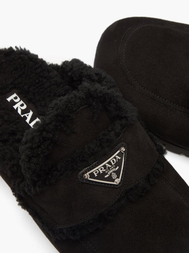 Triangle logo-plaque shearling backless loafer商品第6张图片规格展示