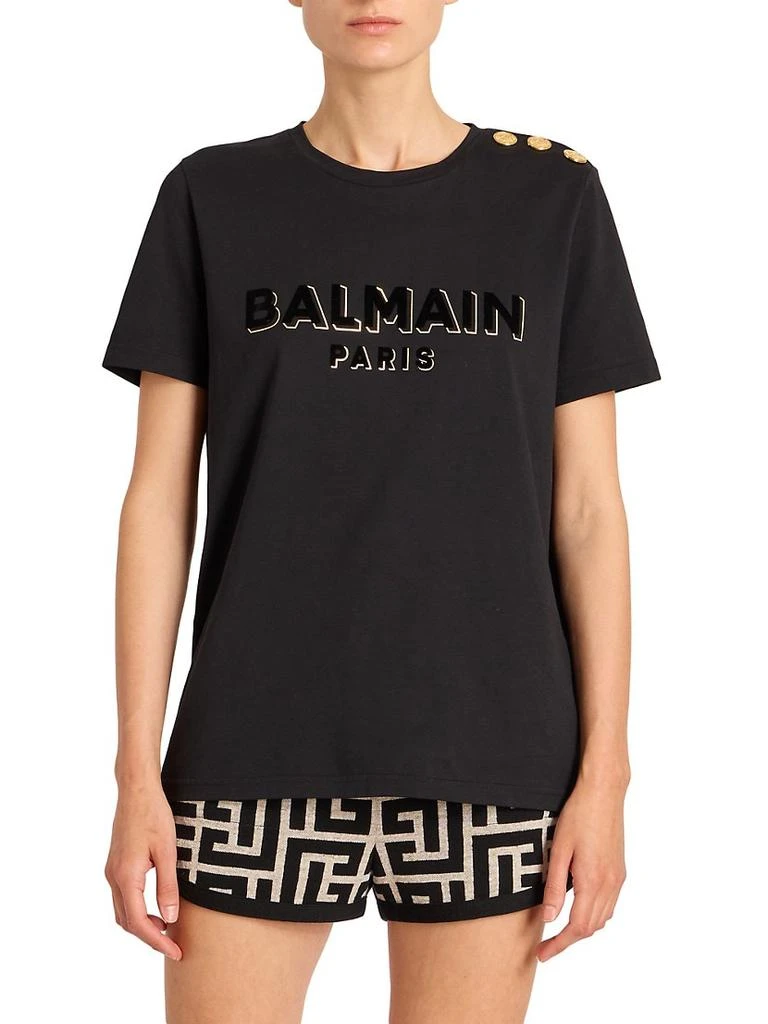 商品Balmain|Button & Velvet-Logo T-Shirt,价格¥3661,第3张图片详细描述