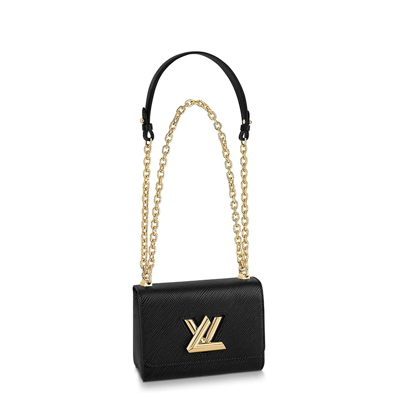 预售10天 Louis Vuitton/路易威登 经典款TWIST系�列 女士小号黑色水波纹牛皮革旋转徽标金扣翻盖开合单肩斜挎链条包M80835 商品